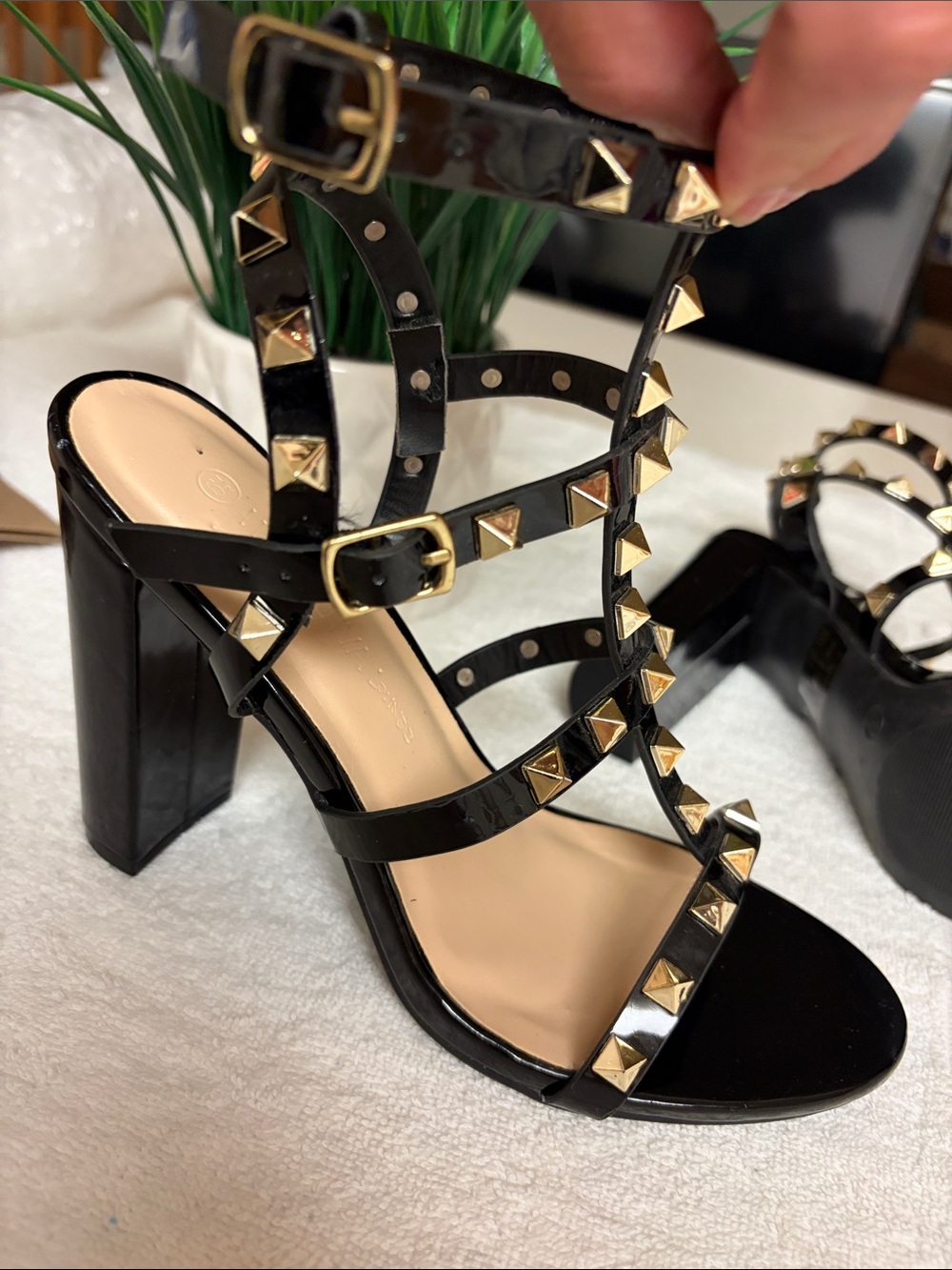 Wild Diva Black Studded Strappy High Heel Sandals